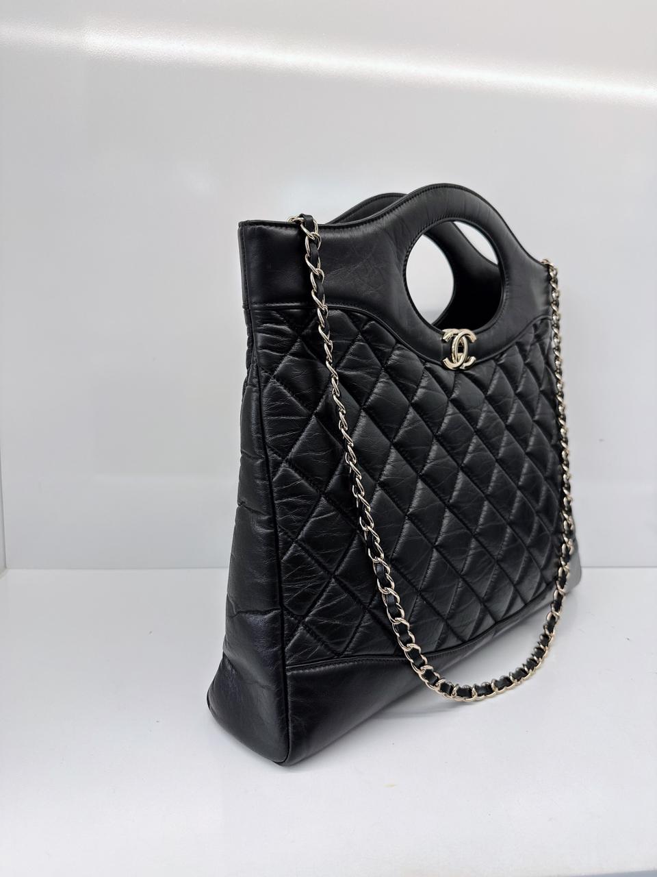 BLACK LAMBSKIN LEATHER LARGE CHANEL 31 SHOPPING BAG GOLD HARDWARE