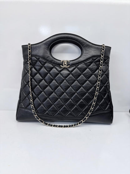 BLACK LAMBSKIN LEATHER LARGE CHANEL 31 SHOPPING BAG GOLD HARDWARE