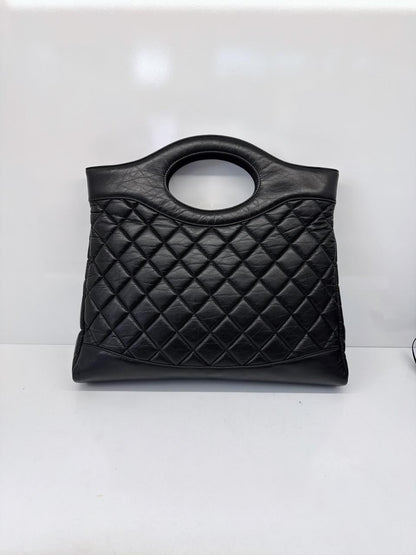 BLACK LAMBSKIN LEATHER LARGE CHANEL 31 SHOPPING BAG GOLD HARDWARE