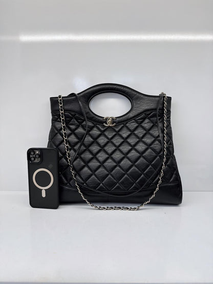 BLACK LAMBSKIN LEATHER LARGE CHANEL 31 SHOPPING BAG GOLD HARDWARE