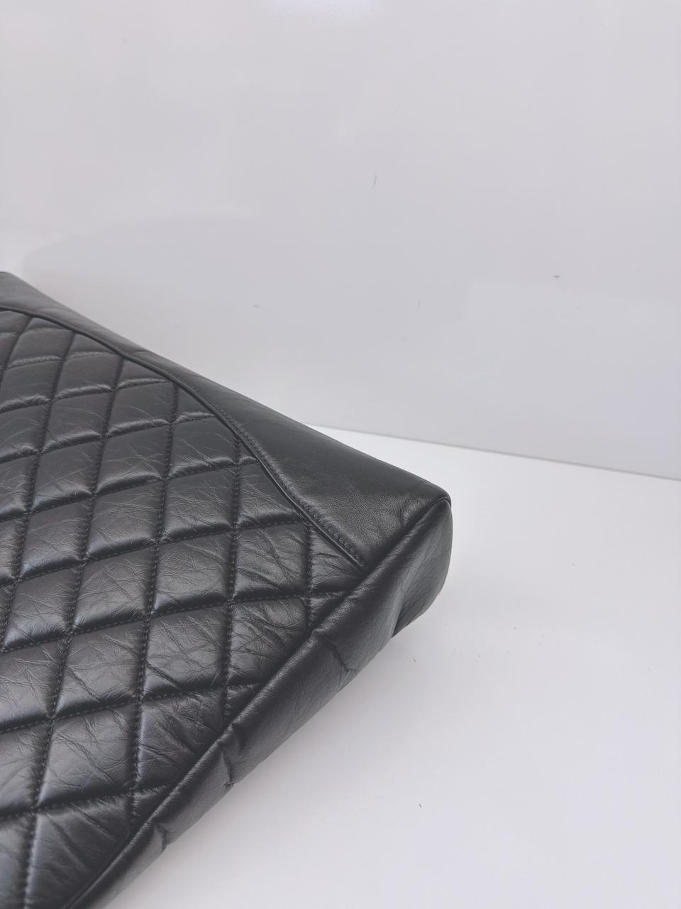 BLACK LAMBSKIN LEATHER LARGE CHANEL 31 SHOPPING BAG GOLD HARDWARE