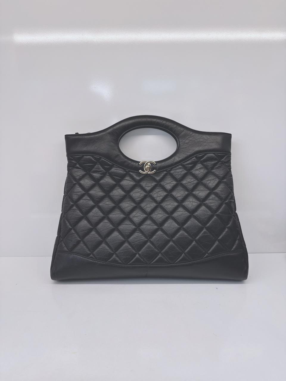 BLACK LAMBSKIN LEATHER LARGE CHANEL 31 SHOPPING BAG GOLD HARDWARE