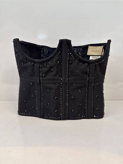 BLACK SEQUIN EMBROIDERED CORSET TOP M