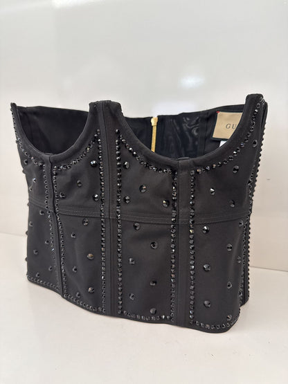 BLACK SEQUIN EMBROIDERED CORSET TOP M