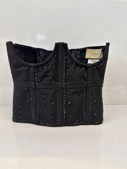 BLACK SEQUIN EMBROIDERED CORSET TOP M