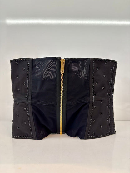 BLACK SEQUIN EMBROIDERED CORSET TOP M
