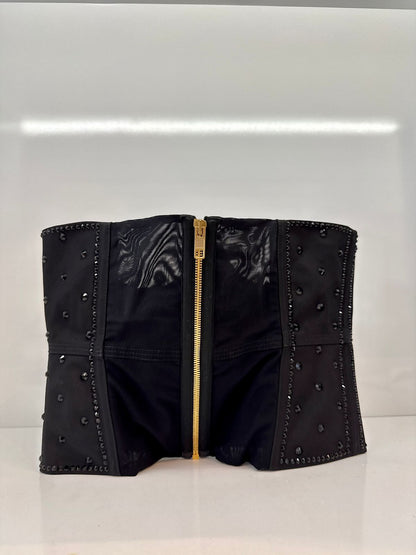 BLACK SEQUIN EMBROIDERED CORSET TOP M