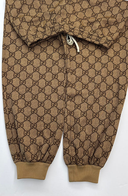 BROWN GG MONOGRAM TECHNICAL JERSEY TRACK PANTS L