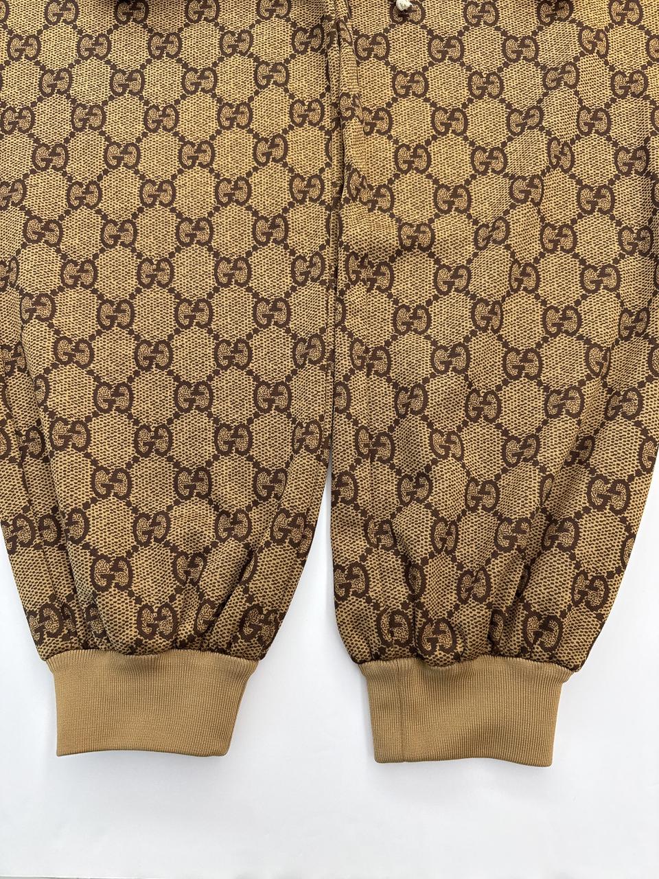 BROWN GG MONOGRAM TECHNICAL JERSEY TRACK PANTS L