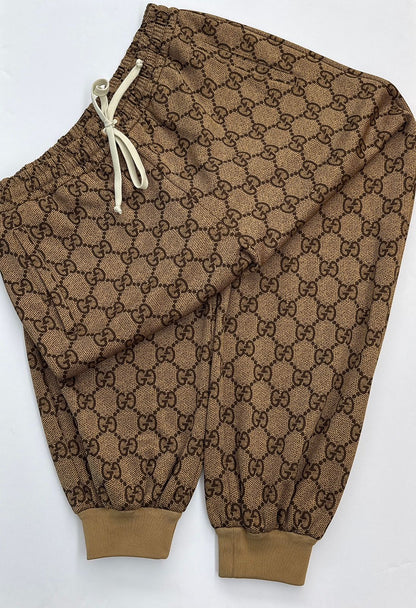 BROWN GG MONOGRAM TECHNICAL JERSEY TRACK PANTS L