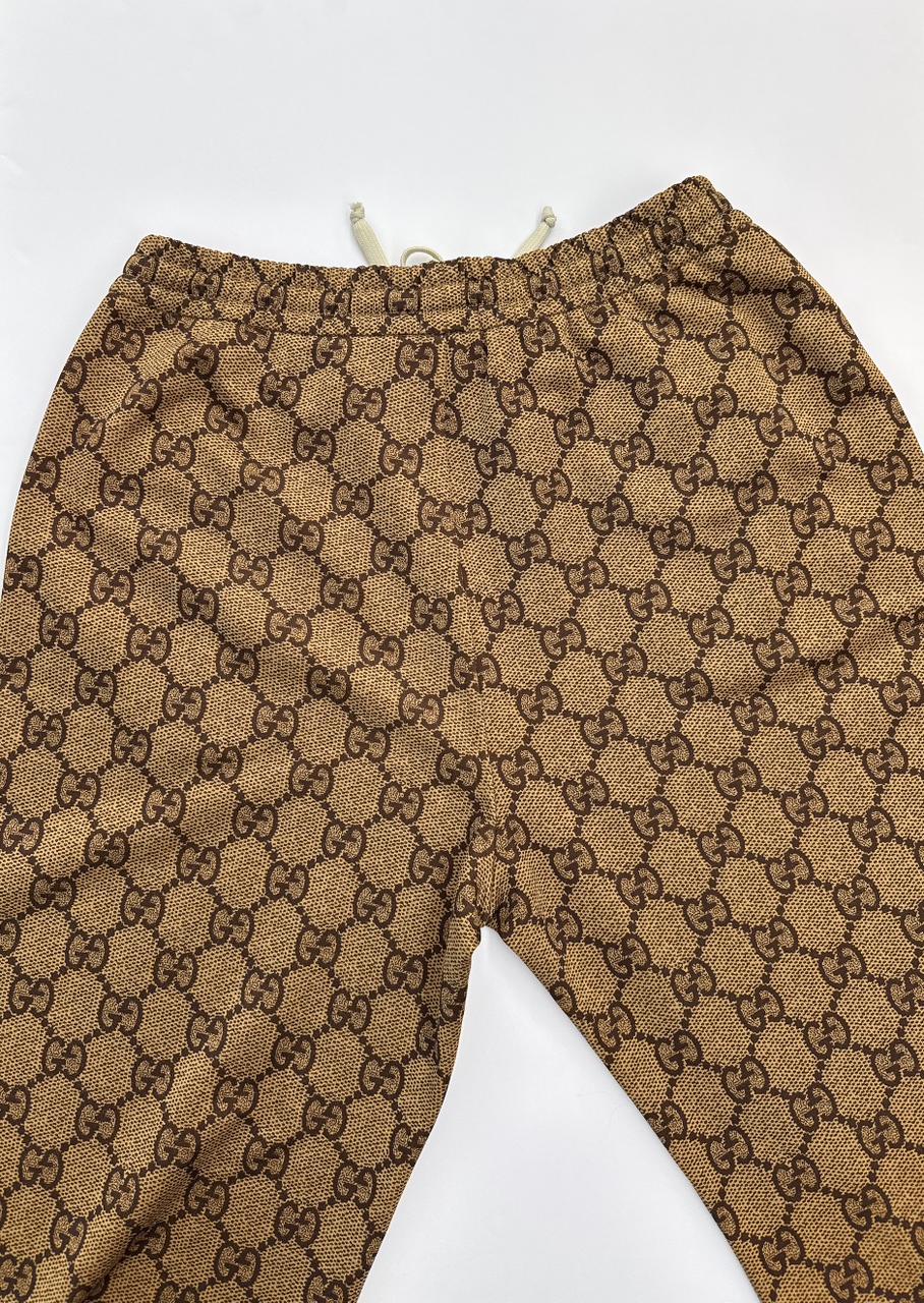 BROWN GG MONOGRAM TECHNICAL JERSEY TRACK PANTS L