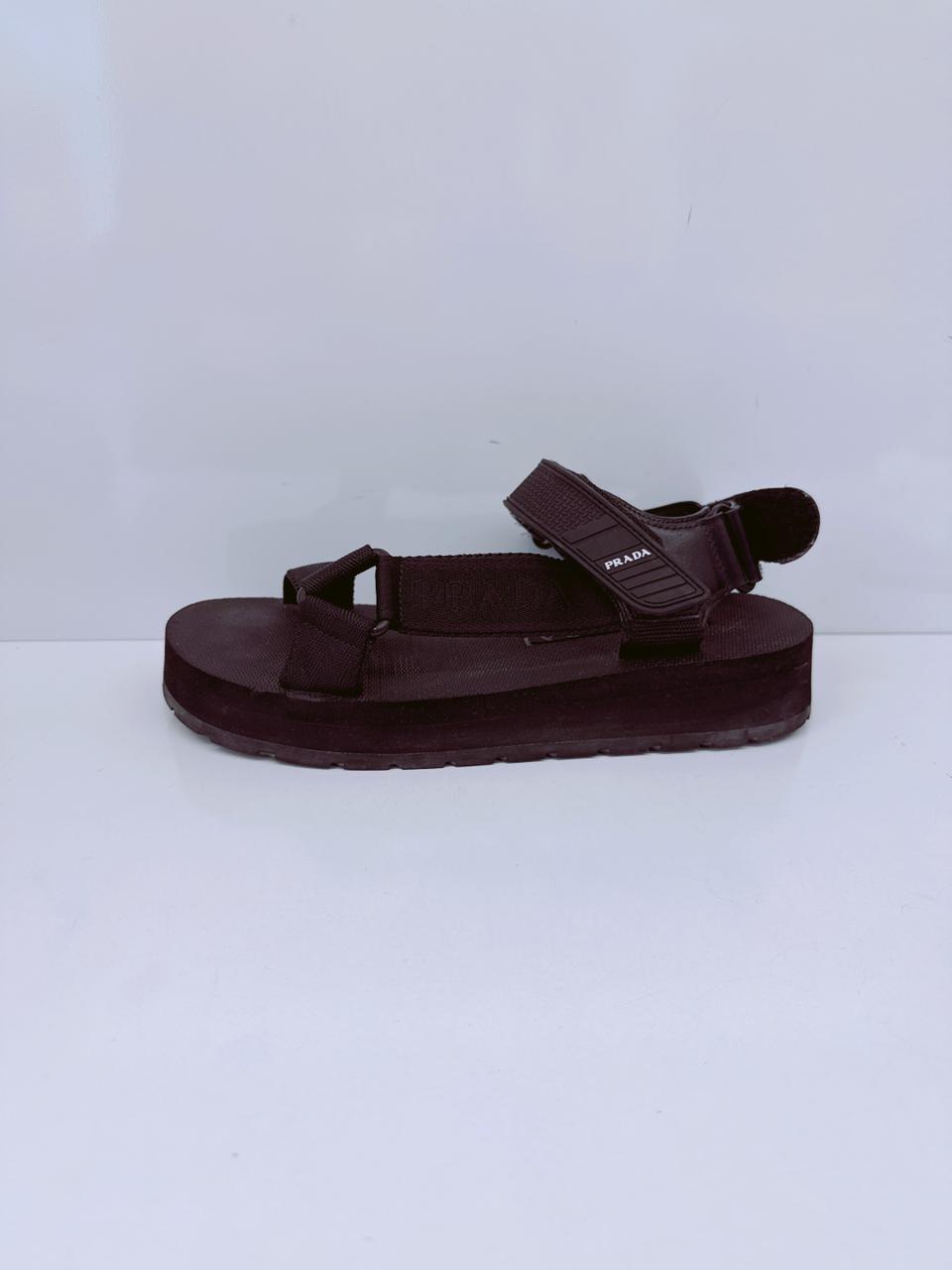 BLACK VELCRO STRAP SANDALS 38