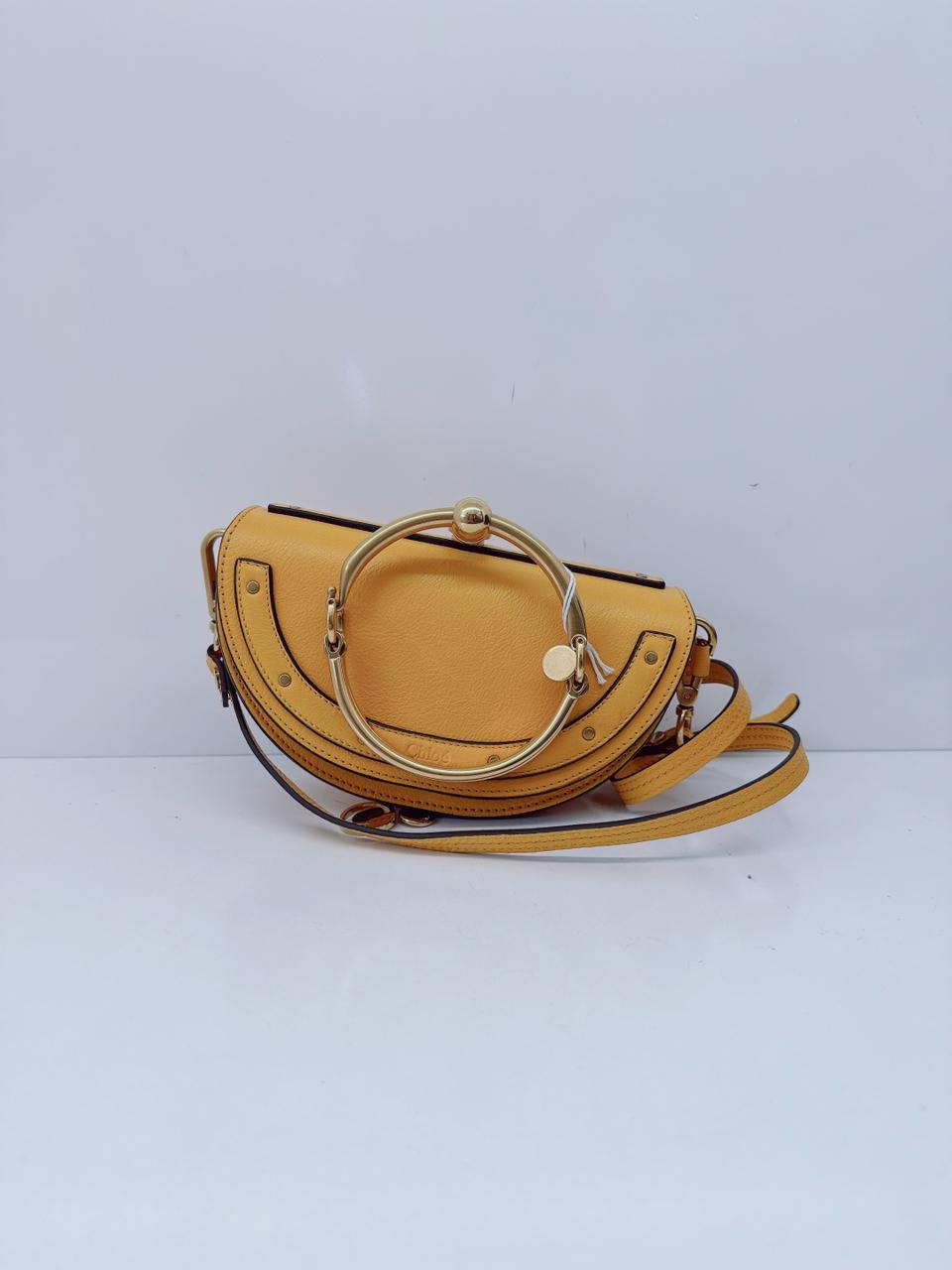 DARK OCHRE CALFSKIN LEATHER SMALL NILE BRACELET MINAUDIERE BAG