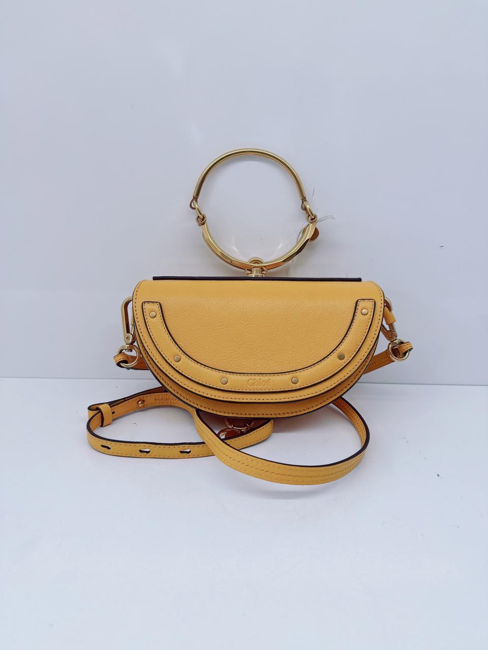 DARK OCHRE CALFSKIN LEATHER SMALL NILE BRACELET MINAUDIERE BAG