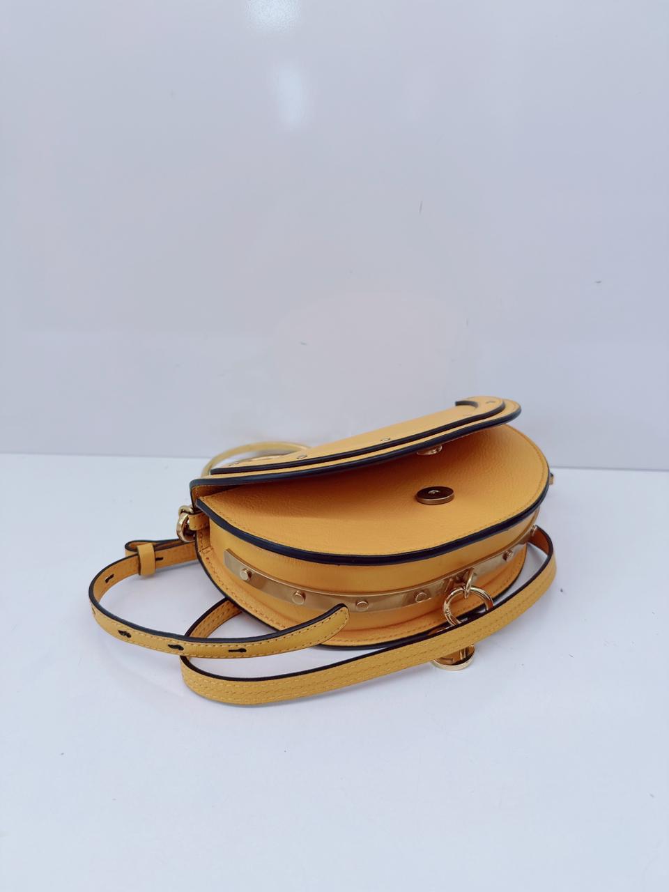 DARK OCHRE CALFSKIN LEATHER SMALL NILE BRACELET MINAUDIERE BAG