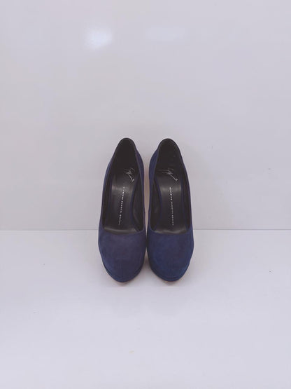PURPLE AND RED CRYSTAL STUDDED SUEDE PLATFORM PUMPS 39.5