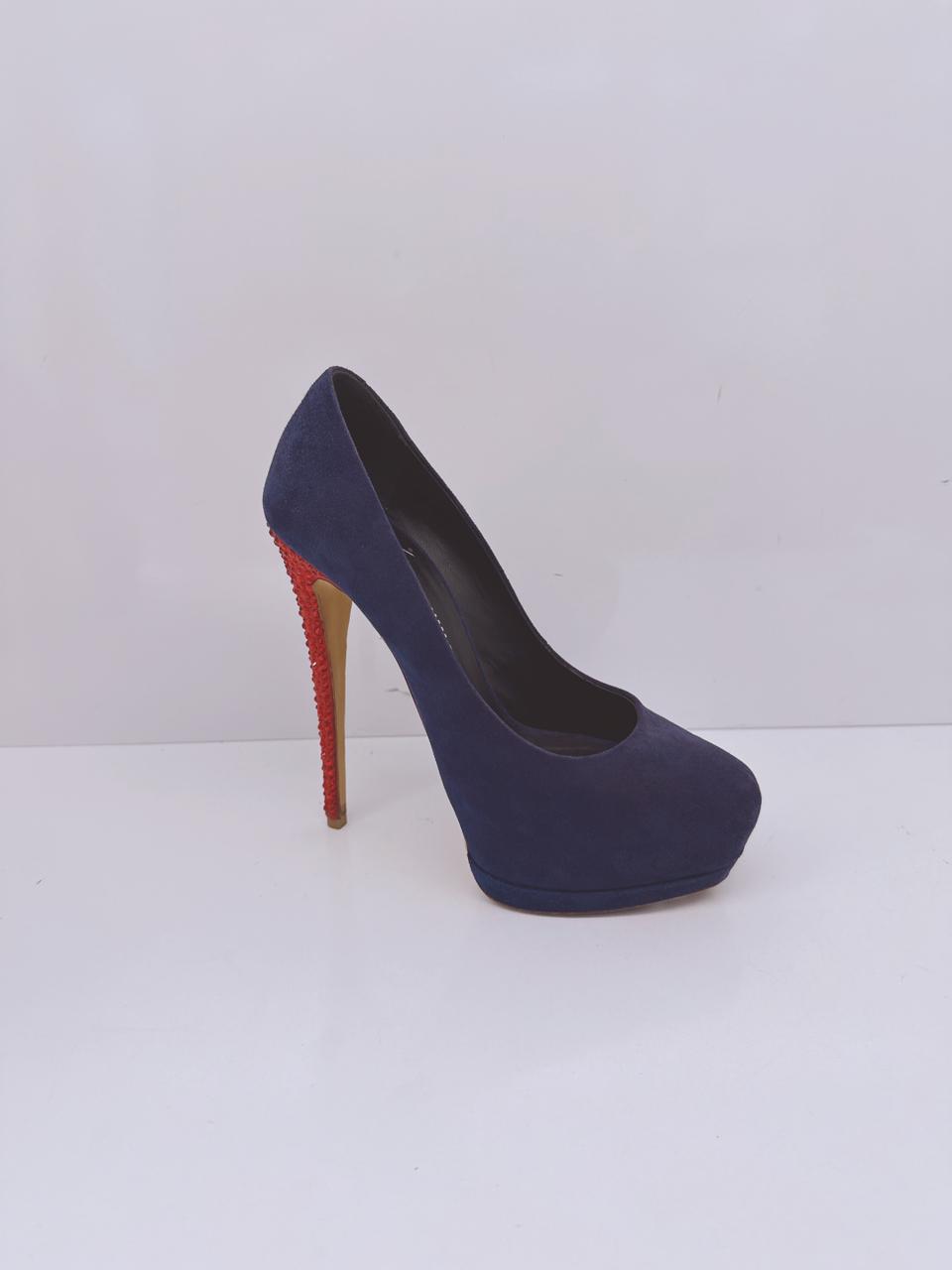 PURPLE AND RED CRYSTAL STUDDED SUEDE PLATFORM PUMPS 39.5