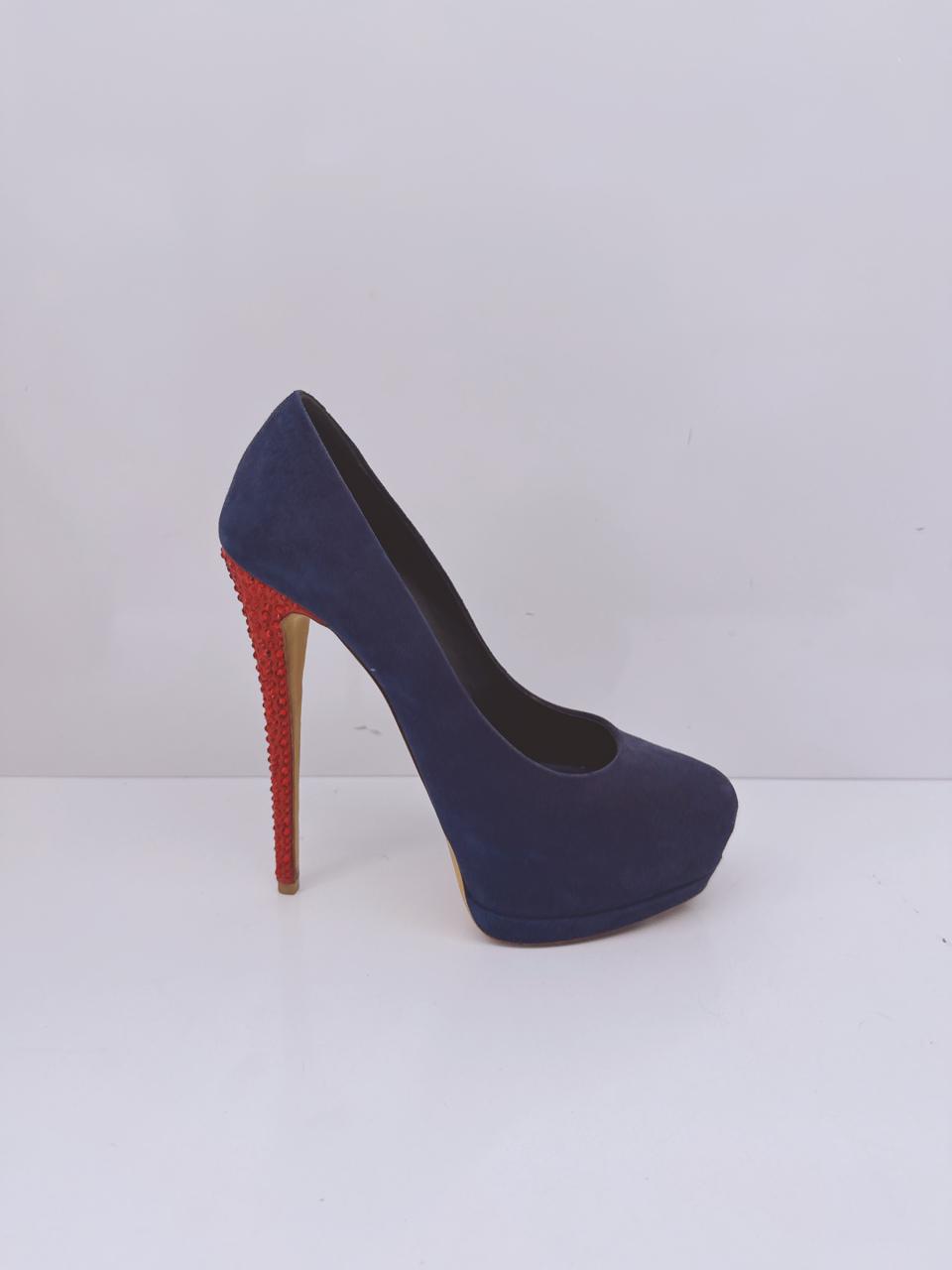 PURPLE AND RED CRYSTAL STUDDED SUEDE PLATFORM PUMPS 39.5