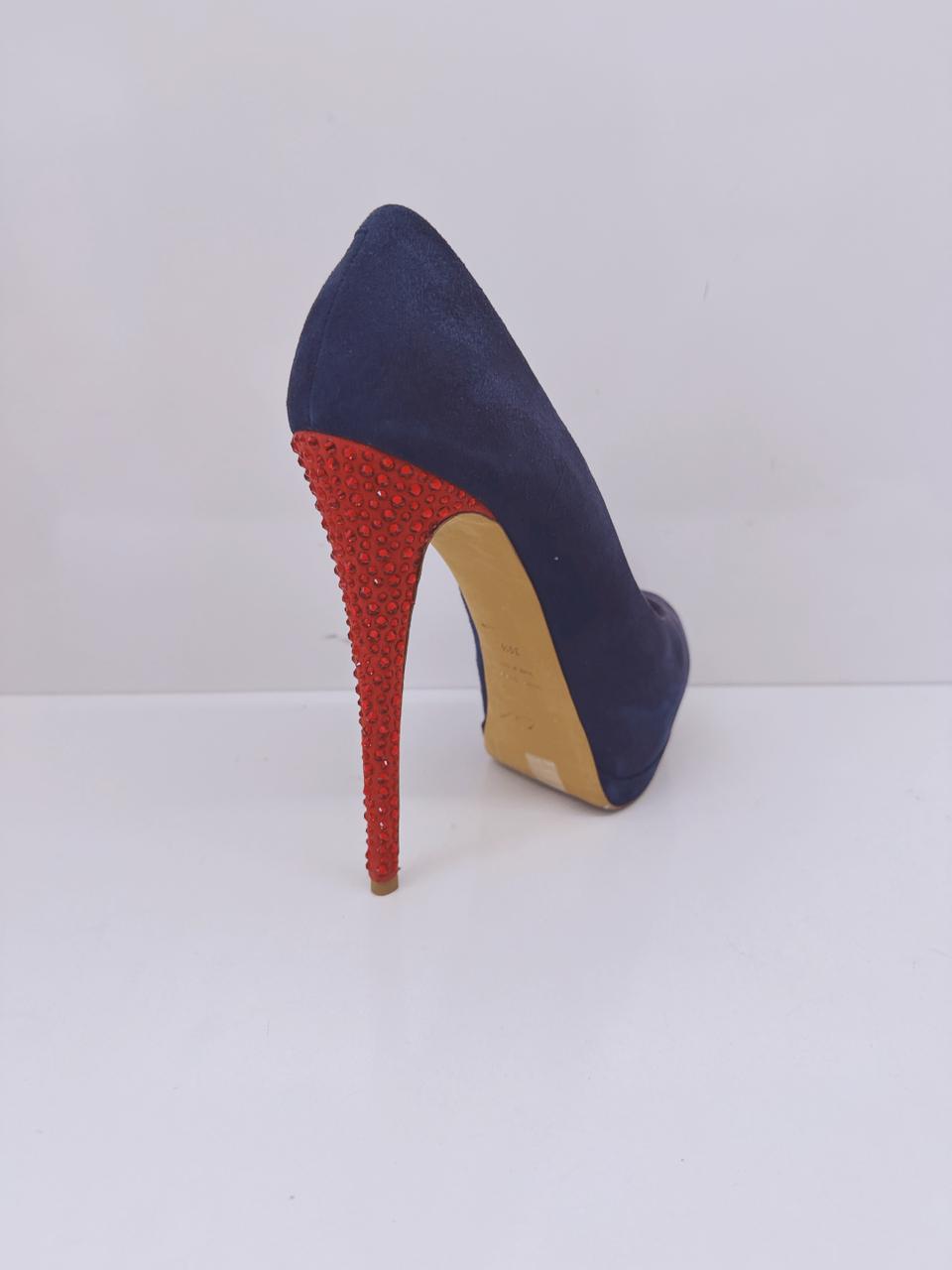 PURPLE AND RED CRYSTAL STUDDED SUEDE PLATFORM PUMPS 39.5