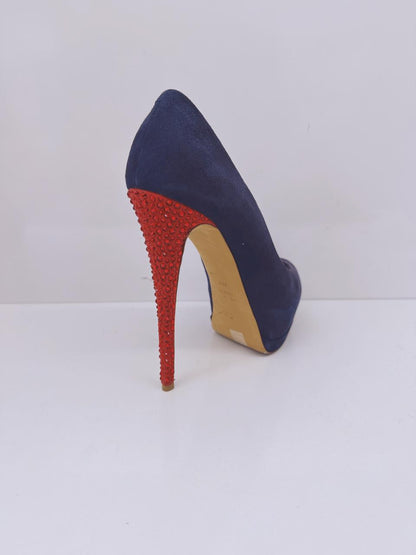 PURPLE AND RED CRYSTAL STUDDED SUEDE PLATFORM PUMPS 39.5