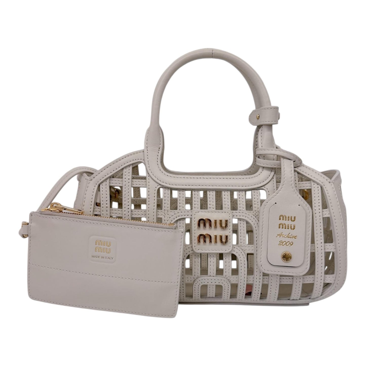 CHALK WHITE CALFSKIN LEATHER LOGO BASKET