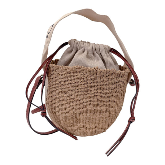 WOODY SMALL LEATHER TRIMMED RAFFIA BASKET BAG