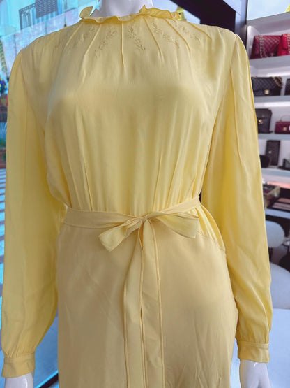 YELLOW LONG SLEEVES SILK MIDI DRESS 44
