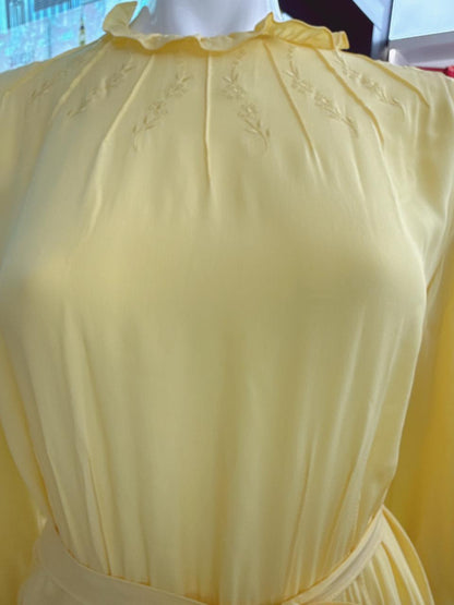 YELLOW LONG SLEEVES SILK MIDI DRESS 44