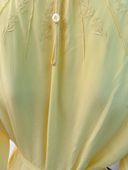 YELLOW LONG SLEEVES SILK MIDI DRESS 44