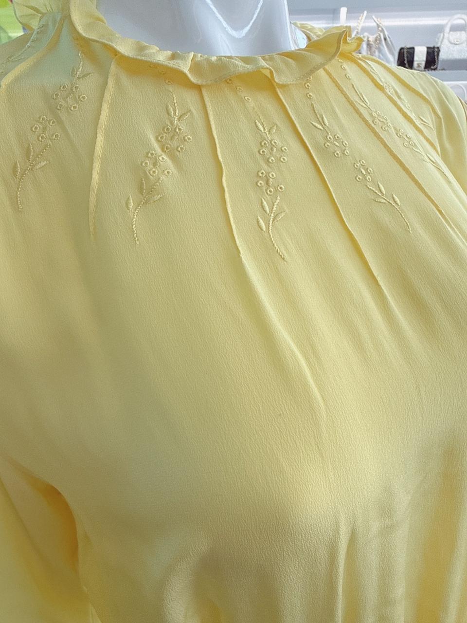 YELLOW LONG SLEEVES SILK MIDI DRESS 44