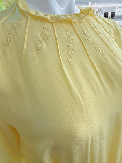 YELLOW LONG SLEEVES SILK MIDI DRESS 44