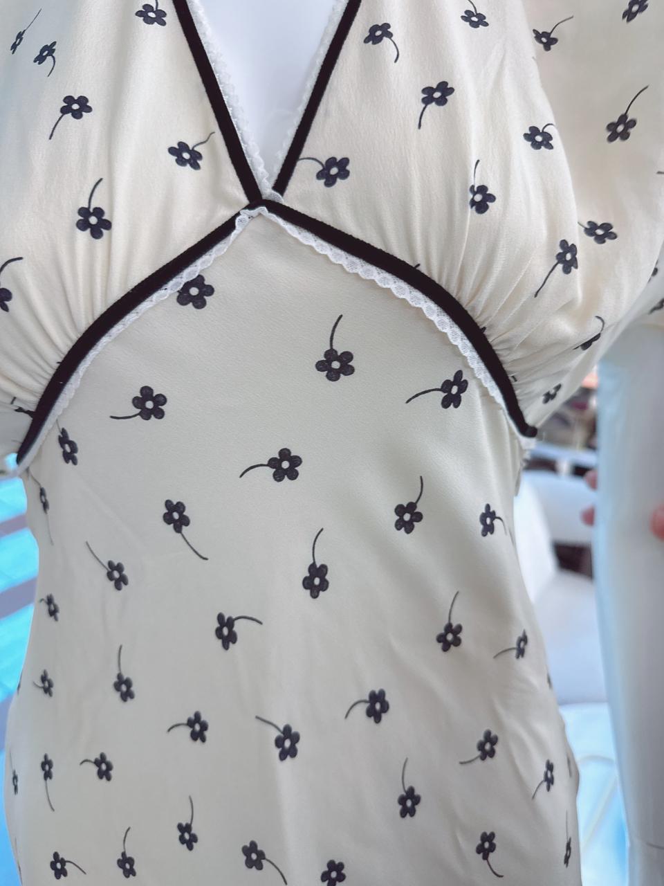 IVORY BLACK PRINTED SILK MIDI DRESS 38