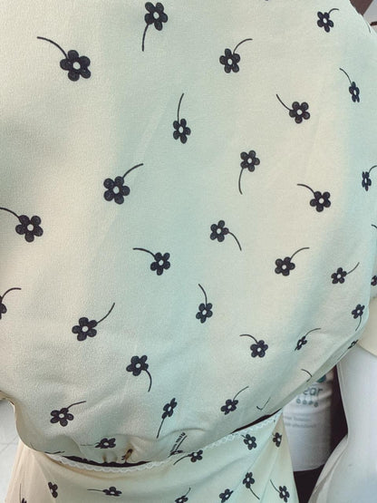 IVORY BLACK PRINTED SILK MIDI DRESS 38