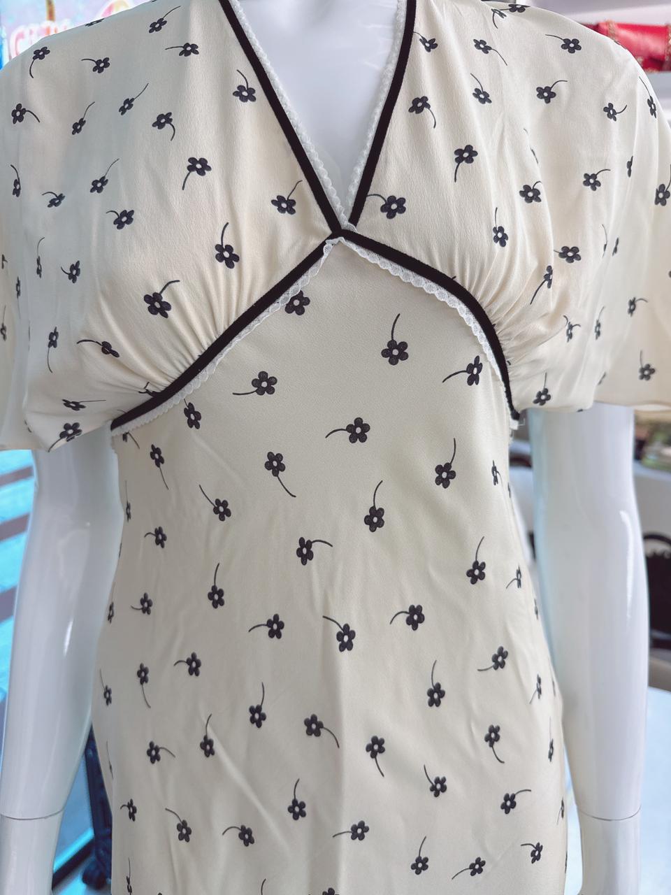 IVORY BLACK PRINTED SILK MIDI DRESS 38