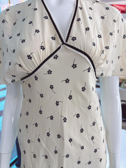 IVORY BLACK PRINTED SILK MIDI DRESS 38