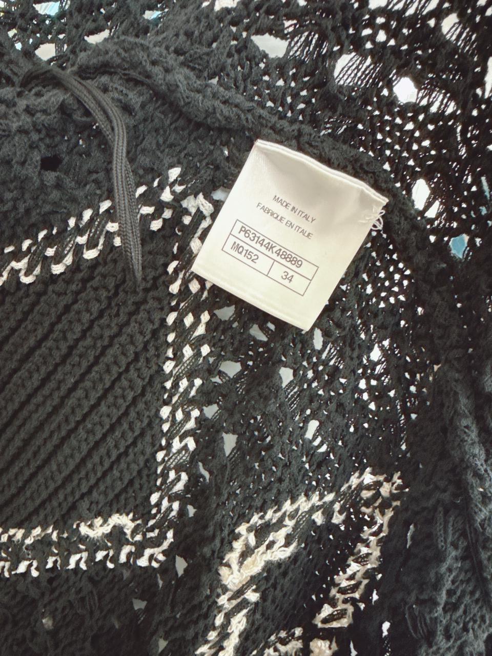 BLACK WHITE DIAMOND PATTERN KNIT LONG CARDIGAN 34