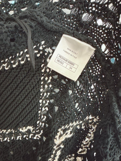 BLACK WHITE DIAMOND PATTERN KNIT LONG CARDIGAN 34