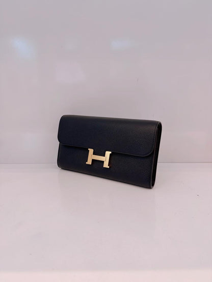 BLACK CONSTANCE TO GO WALLET EPSOM LEATHER GOLD HARDWARE