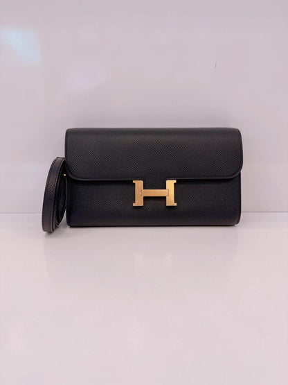 BLACK CONSTANCE TO GO WALLET EPSOM LEATHER GOLD HARDWARE