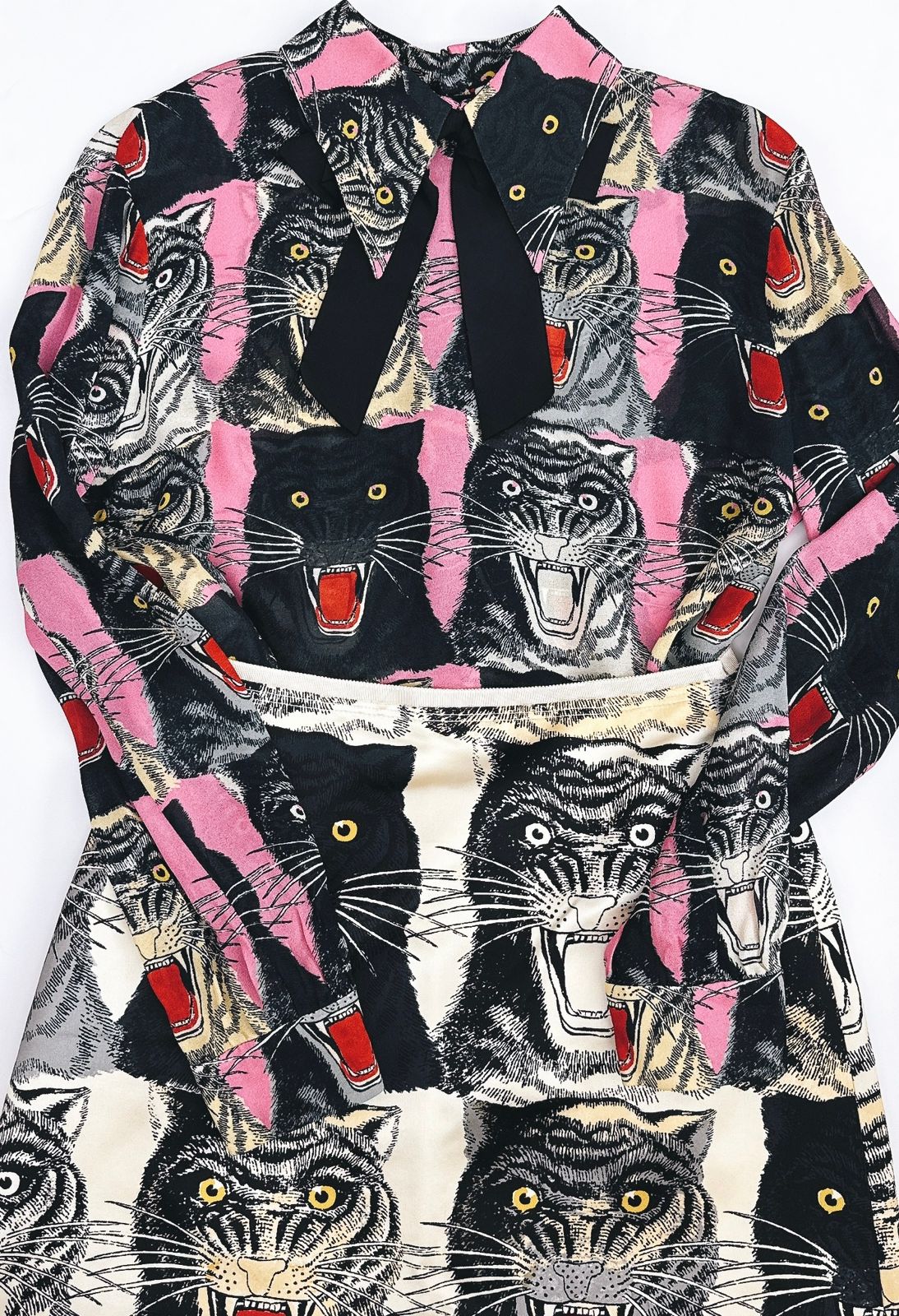 TIGER FACE PRINT SABLE SHIRT AND SKIRT SET 40/42