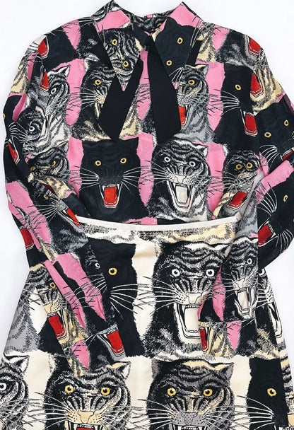 TIGER FACE PRINT SABLE SHIRT AND SKIRT SET 40/42