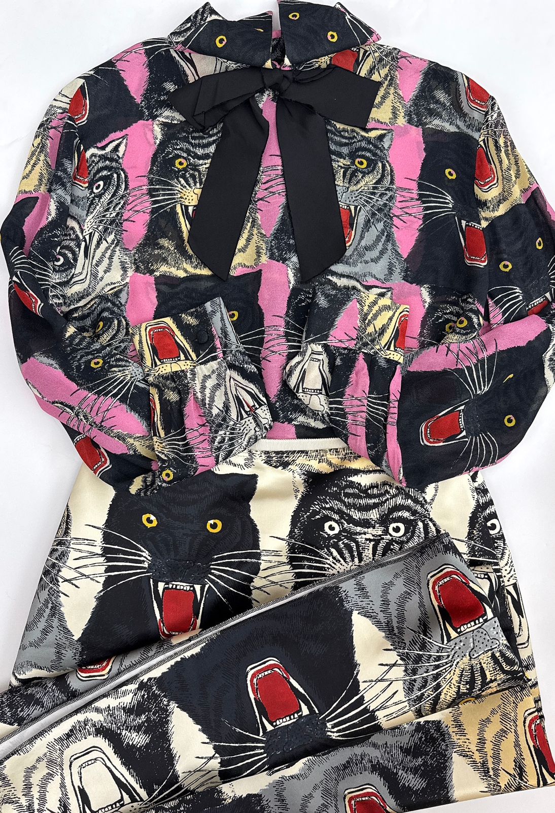 TIGER FACE PRINT SABLE SHIRT AND SKIRT SET 40/42