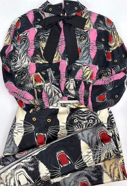 TIGER FACE PRINT SABLE SHIRT AND SKIRT SET 40/42