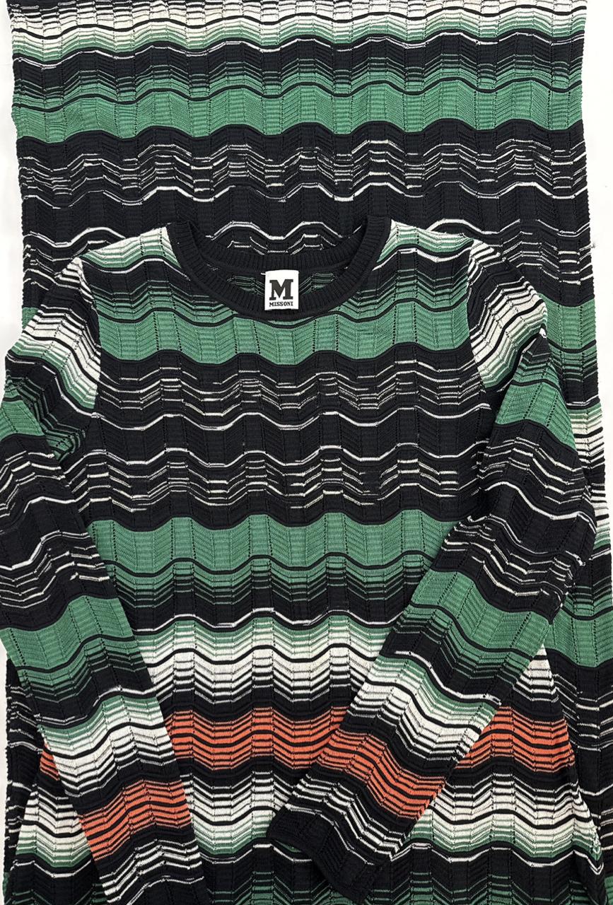 GREEN MULTI LONG SLEEVE CROCHET RIPPLE KNIT DRESS 40