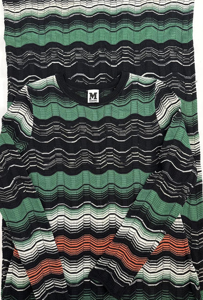 GREEN MULTI LONG SLEEVE CROCHET RIPPLE KNIT DRESS 40