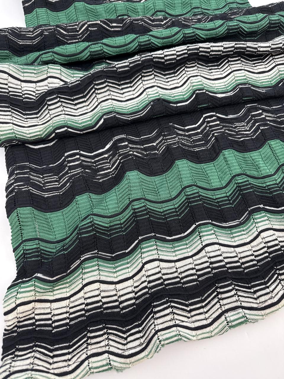 GREEN MULTI LONG SLEEVE CROCHET RIPPLE KNIT DRESS 40