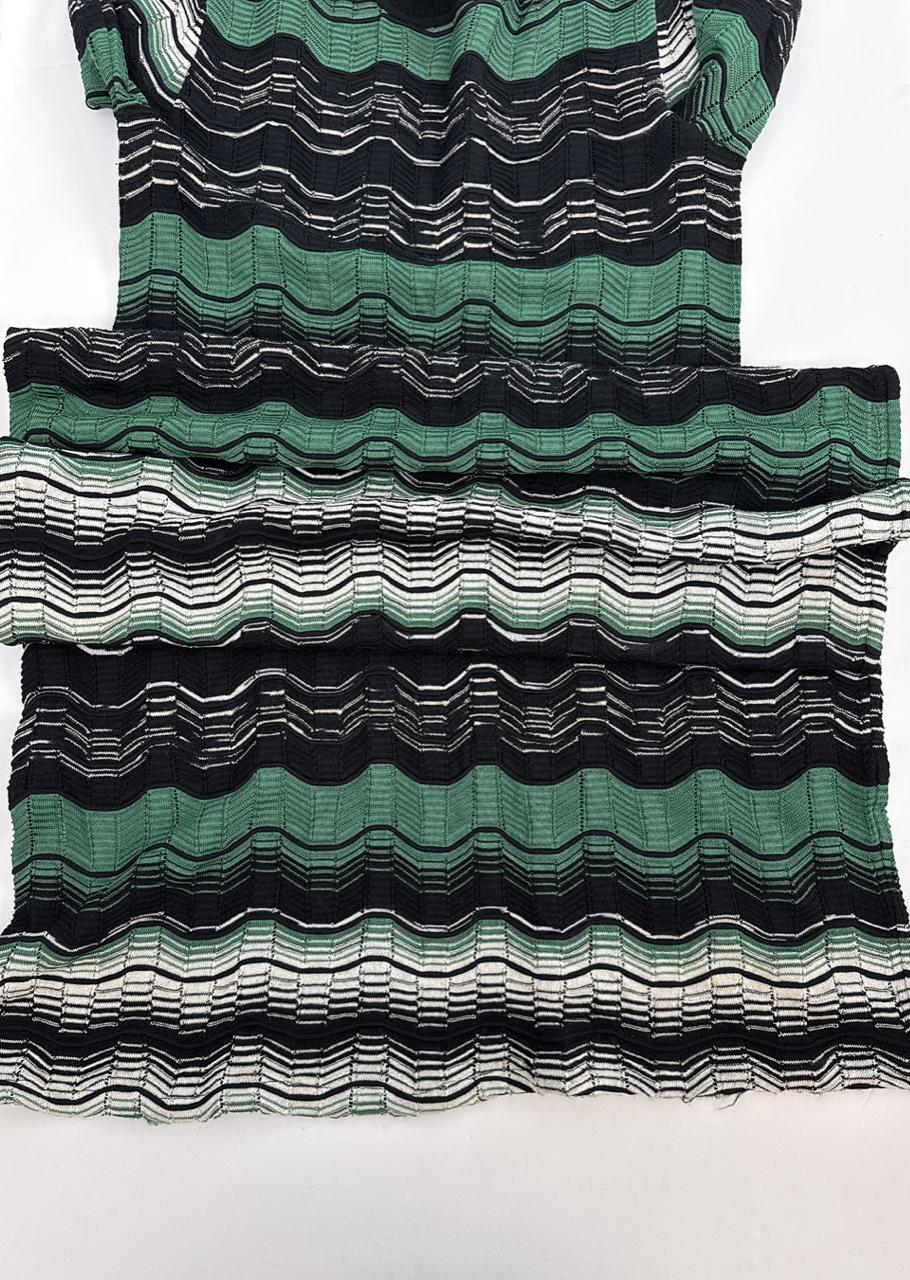 GREEN MULTI LONG SLEEVE CROCHET RIPPLE KNIT DRESS 40