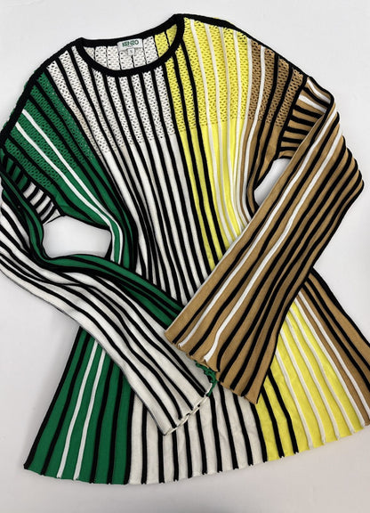 MULTICOLOR STRIPED KNIT LONG SLEEVES SWEATER S