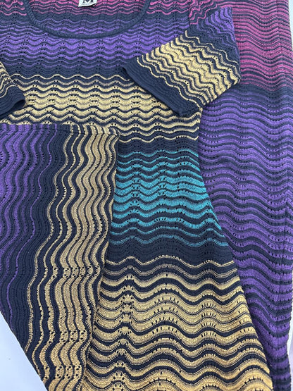BLUE MULTICOLOR PATTERNED KNIT MID LENGTH DRESS 40