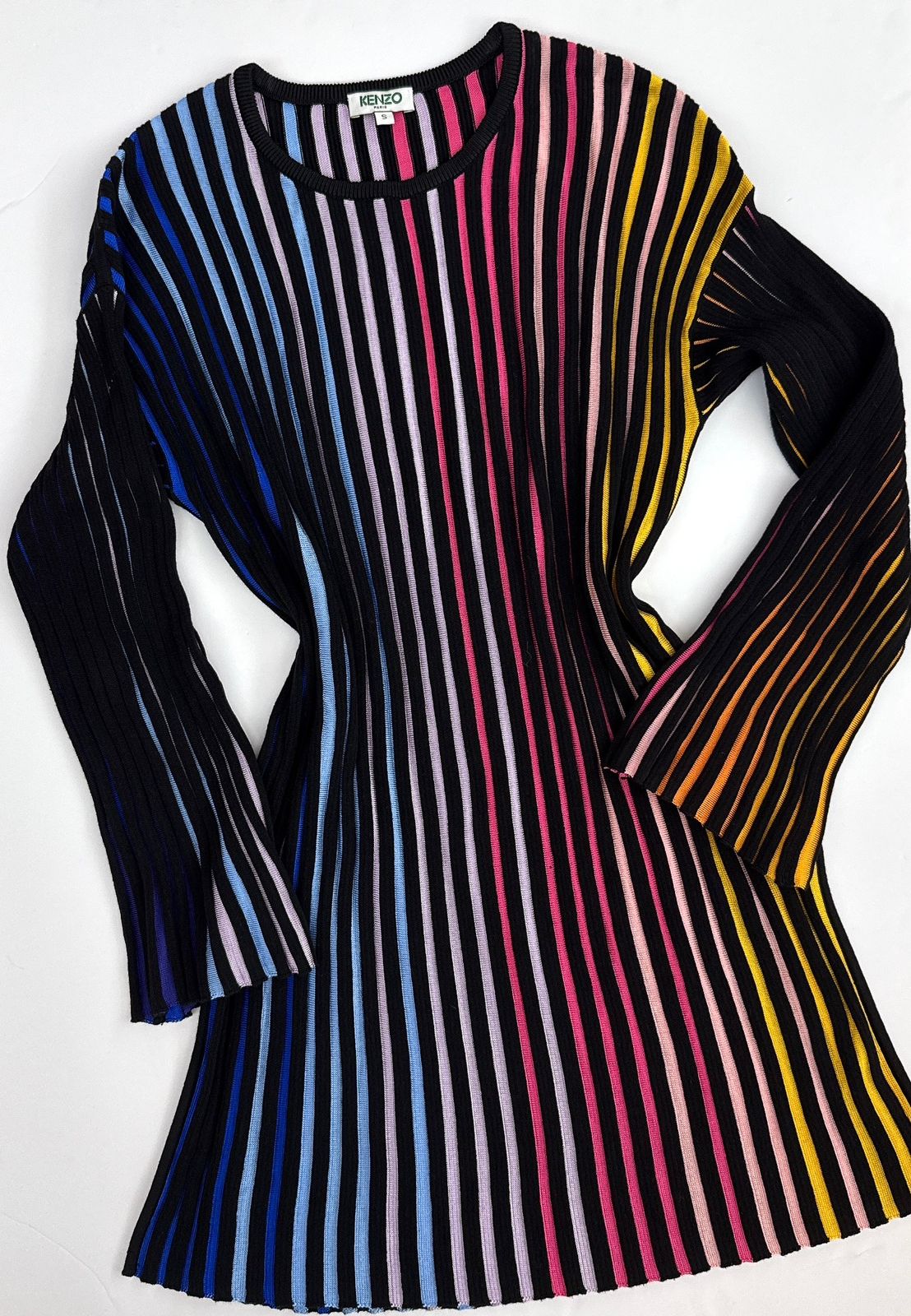 MULTICOLOR STRIPED RIB KNIT TUNIC TOP AND SKIRT SET S/M